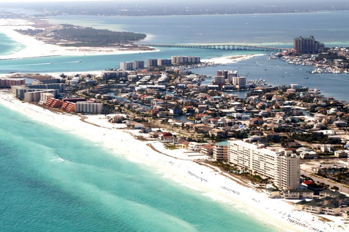 Ariel image of Destin Harbor Florida looking Northwest.