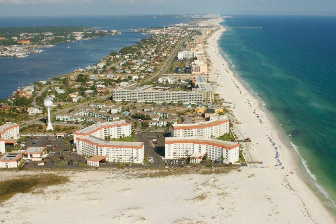 Ariel image of Okaloosa Island Florida looking East.