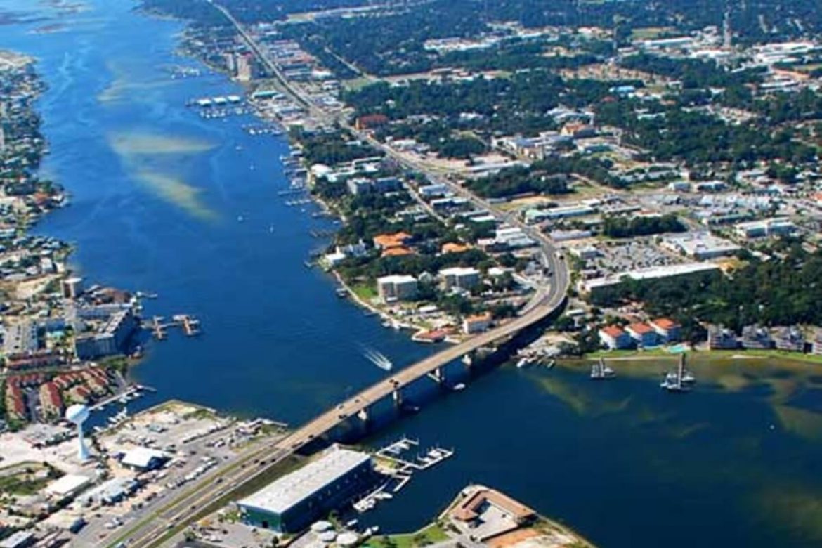 Ariel image of Brooks Bridge Fort Walton Beach Florida.